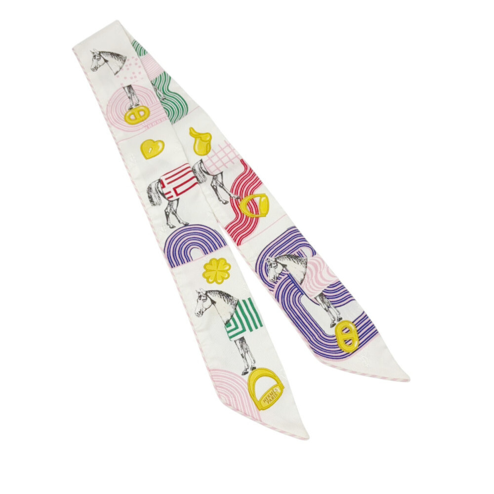 HERMES Twilly Scarf/Muffler GARDE ROBE POP Silk White Pink Purple Garde Rope ...